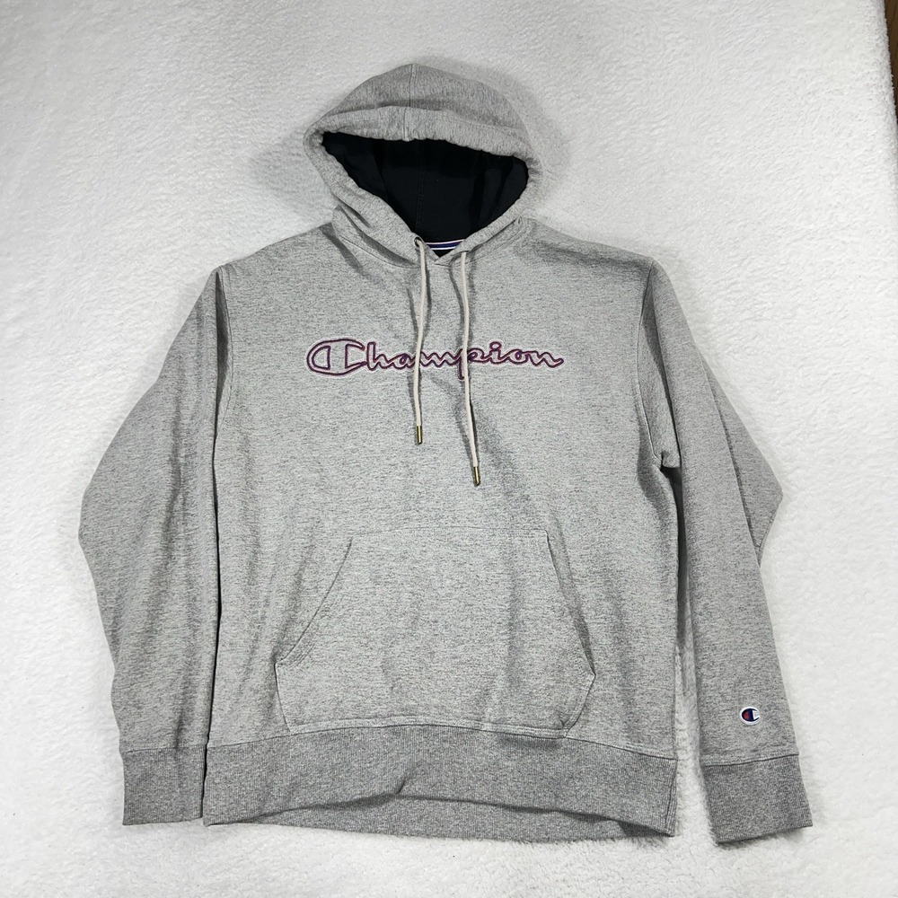 VTG Champion Hoodie Men Large Gray Kangaroo Pocket Long Sleeve Pullover Logo
